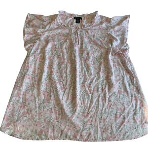 Pink Floral Ruffle Sleeve Blouse Plus Size 3X Cottagecore Prairie Romantic